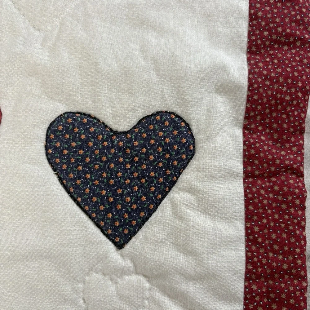 Handmade Quilted Appliqued Quilt Wall Hanging Hearts 1980s 90s Country Primitive